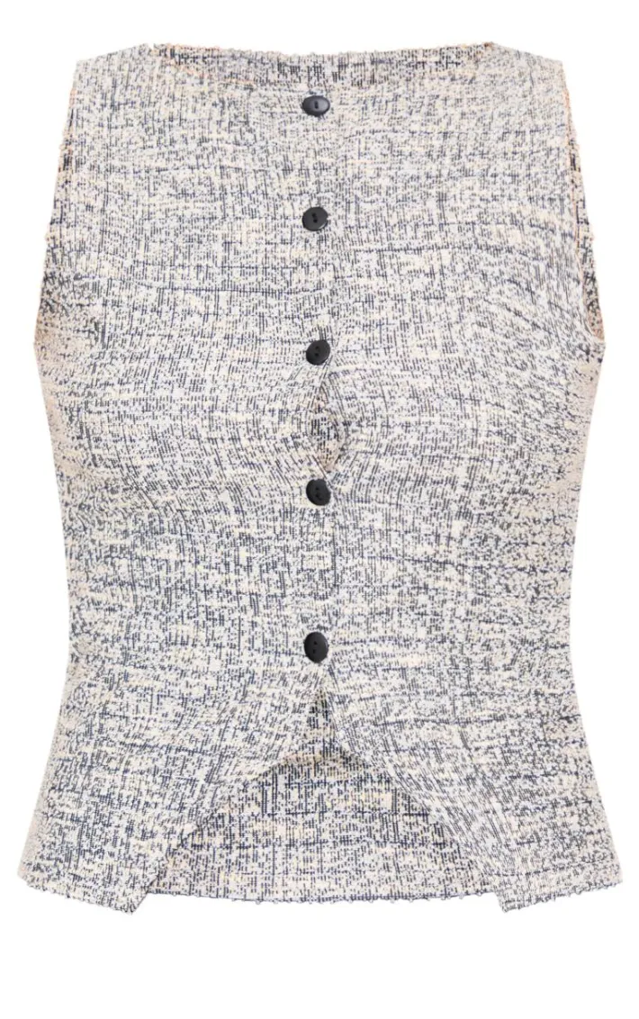 Grey Boucle Button Down Waist Coat