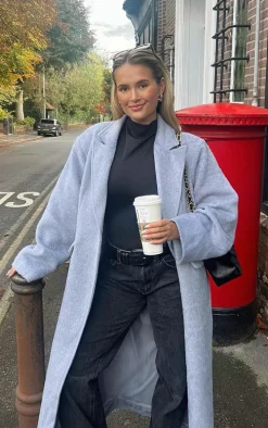 Grey Brushed Wool Look Oversized Drop Shoulder Coat