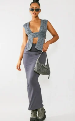 Grey Cable Knit Wrap Multi Way Top