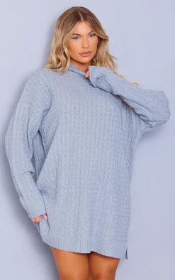 Grey Cable Knitted Sweater Dress