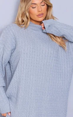 Grey Cable Knitted Sweater Dress