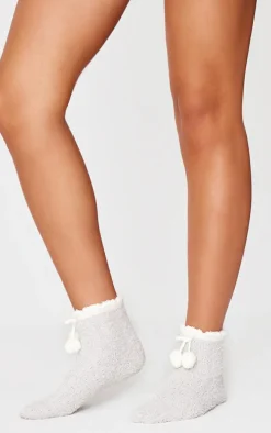 Grey Cable Pom Pom Cosy Socks