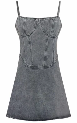 Grey Cami Strap Bustier Denim Mini Dress