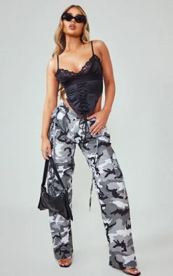 Grey Camo Print Lightweight Shell Low Rise Cargos