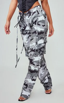 Grey Camo Print Lightweight Shell Low Rise Cargos