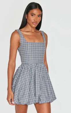 Grey Check Puffball Dress