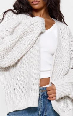 Grey Chunky Knit Slouchy Cardigan