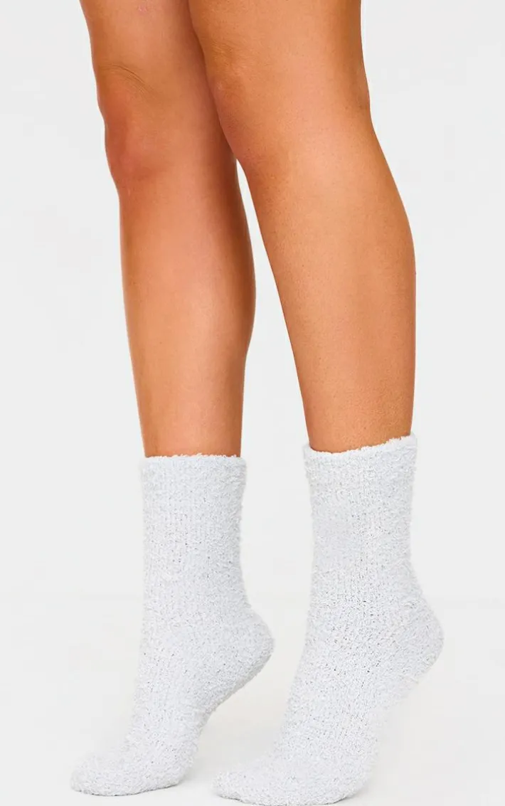 Grey Cosy Fuzzy Ankle Socks