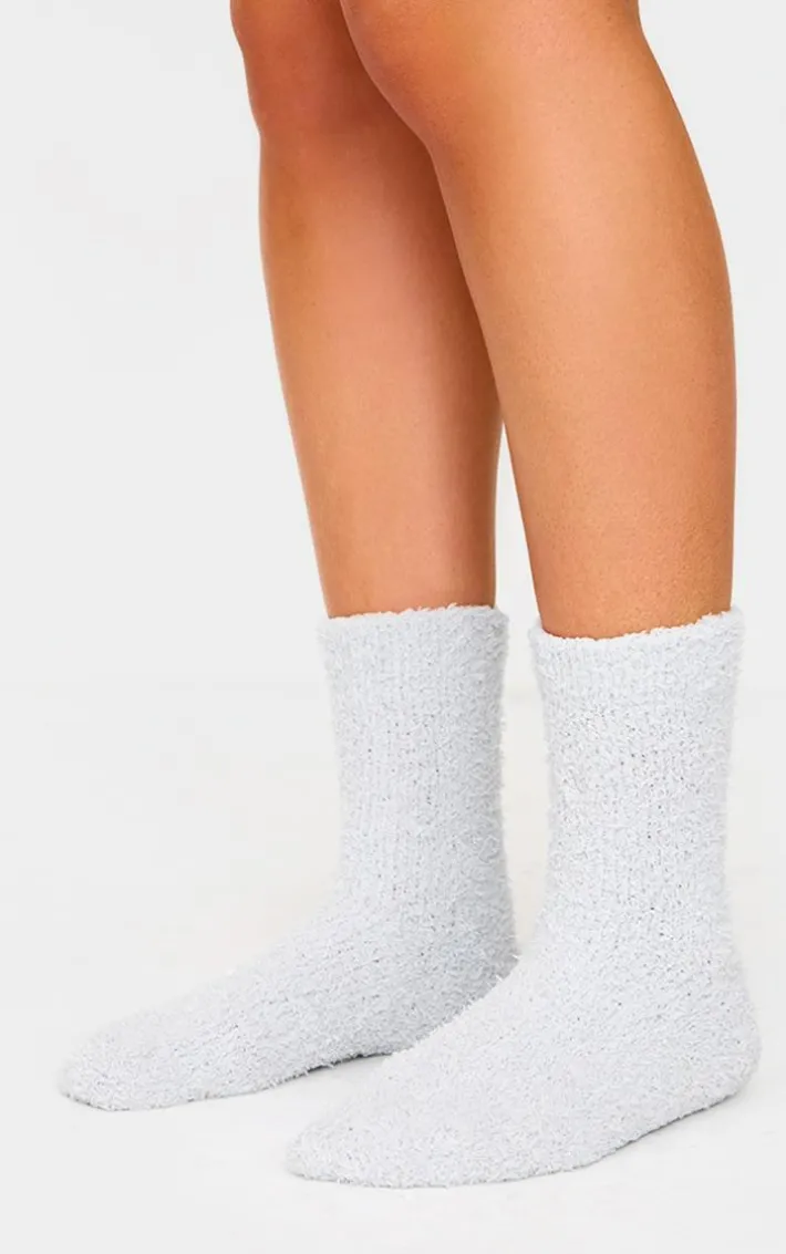 Grey Cosy Fuzzy Ankle Socks
