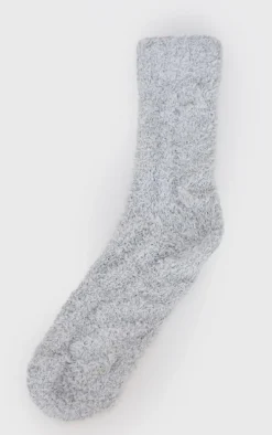 Grey Cosy Fuzzy Ankle Socks