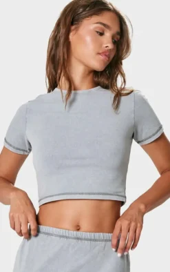 Grey Cotton Washed Longline T Shirt