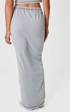 Grey Cotton Washed Maxi Skirt