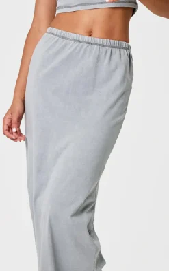 Grey Cotton Washed Maxi Skirt