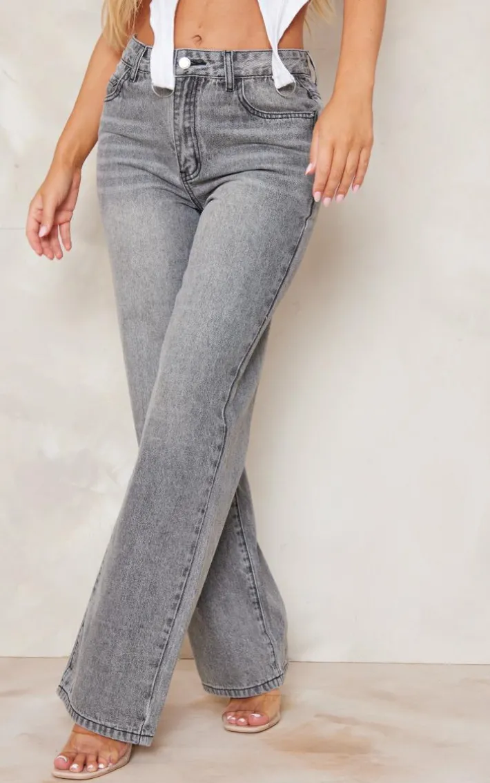 Grey Faded Wash Straight Leg Jeans