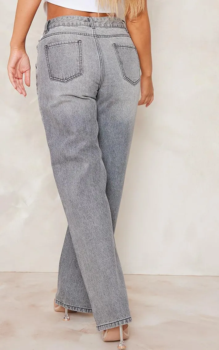 Grey Faded Wash Straight Leg Jeans