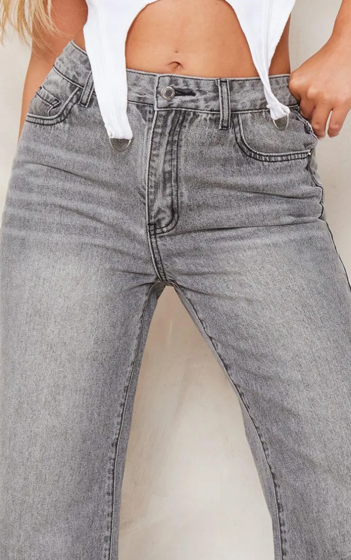 Grey Faded Wash Straight Leg Jeans