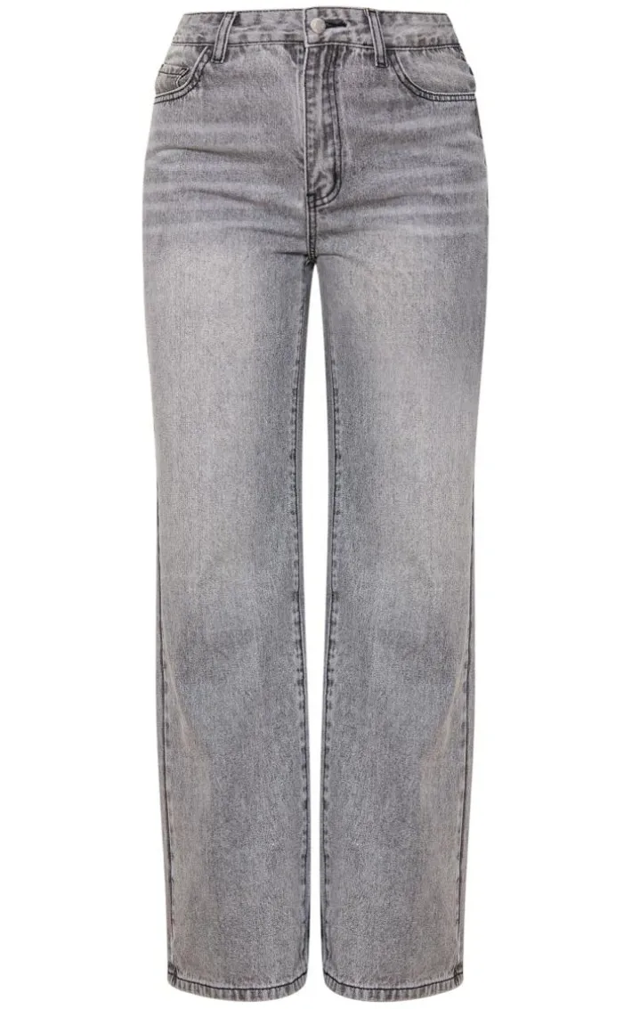 Grey Faded Wash Straight Leg Jeans