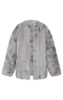 Grey Faux Fur Bubble Vertical Coat