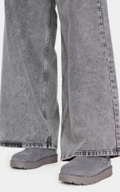 Grey Faux Suede Cleated Ankle Boots