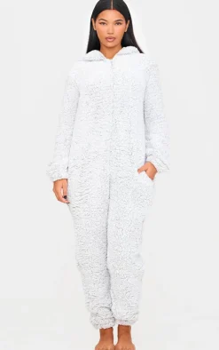 Grey Fleece Teddy Ears Onesie