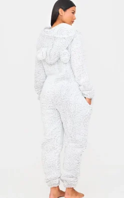 Grey Fleece Teddy Ears Onesie