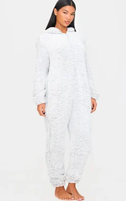 Grey Fleece Teddy Ears Onesie