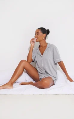 Grey Jersey Piping Detail Short PJ Set