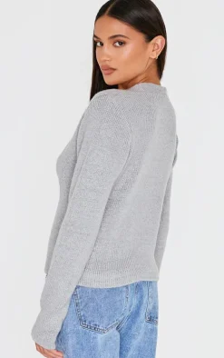 Grey Knit Asymmetric Button Cardigan