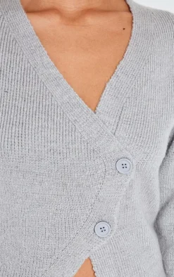 Grey Knit Asymmetric Button Cardigan