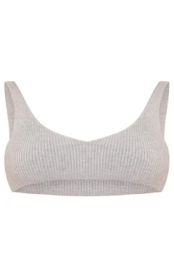 Grey Knitted Ribbed Bralet