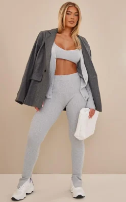 Grey Knitted Ribbed Leggings