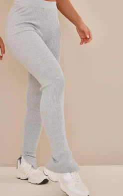 Grey Knitted Ribbed Leggings