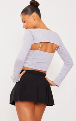 Grey Lace Trim Cotton Cami And Sleeves