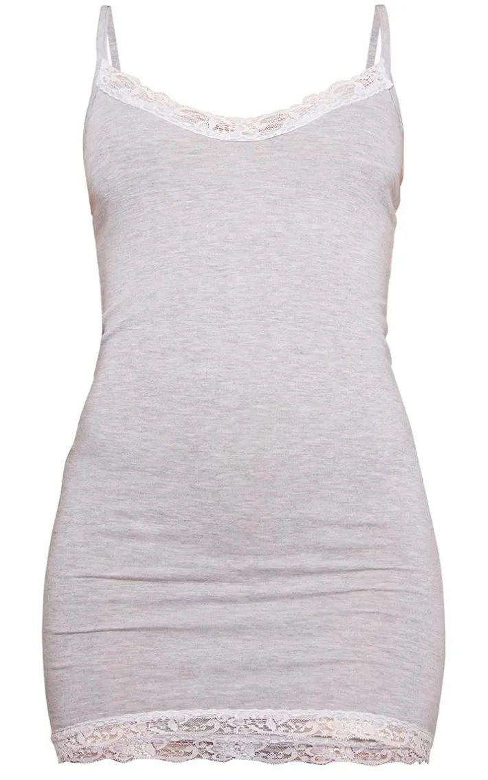Grey Lace Trim Jersey Nightie