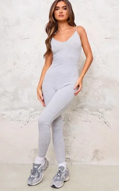 Grey Marl Basic Strappy Plunge Jumpsuit