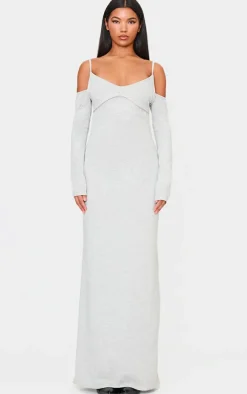 Grey Marl Bralette Detail Maxi Dress