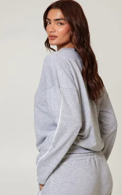 Grey Marl Contrast Piping Detail Sweatshirt