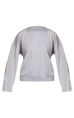 Grey Marl Contrast Piping Detail Sweatshirt