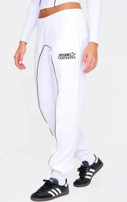 Grey Marl Contrast Studio Archives Seam Detail Cuffed Sweatpants