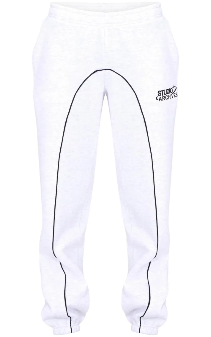 Grey Marl Contrast Studio Archives Seam Detail Cuffed Sweatpants
