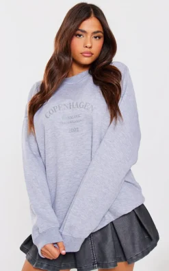 Grey Marl Copenhagen Printed Oversized Sweatshirt