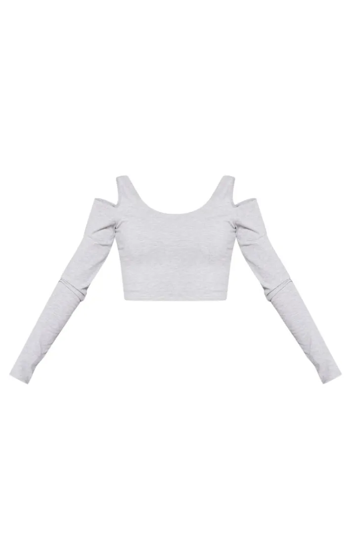 Grey Marl Cotton Cold Shoulder Crop Top