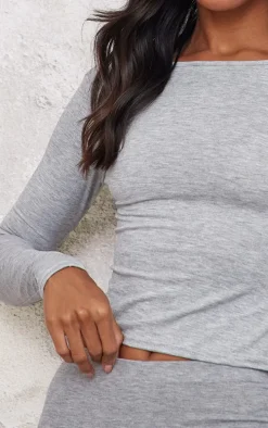 Grey Marl Cotton High Waist Flared Pants