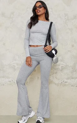 Grey Marl Cotton Long Sleeve Longline Top