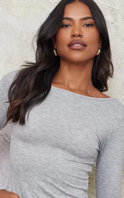 Grey Marl Cotton Long Sleeve Longline Top