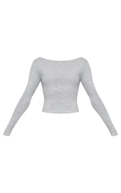 Grey Marl Cotton Long Sleeve Longline Top