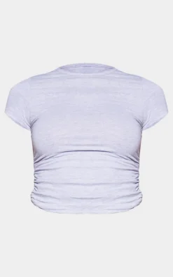 Grey Marl Cotton Side Cap Sleeve Ruched Top