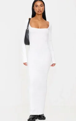 Grey Marl Cotton Square Neck Long Sleeve Maxi Dress