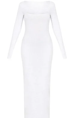 Grey Marl Cotton Square Neck Long Sleeve Maxi Dress