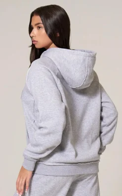 Grey Marl Exposed Seam Detail Zip Up Hoodie